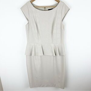 Adrianna Papell Cream Snake Print Peplum Cap Sleeve Dress Size 14